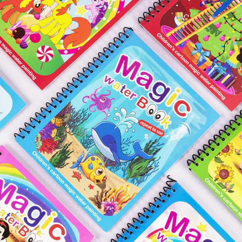 1 livre + 1 stylo - Livre de coloriage réutilisable, livre de peinture à l'eau, jouet de dessin et de puzzle sensoriel pour l'éveil des tout-petits