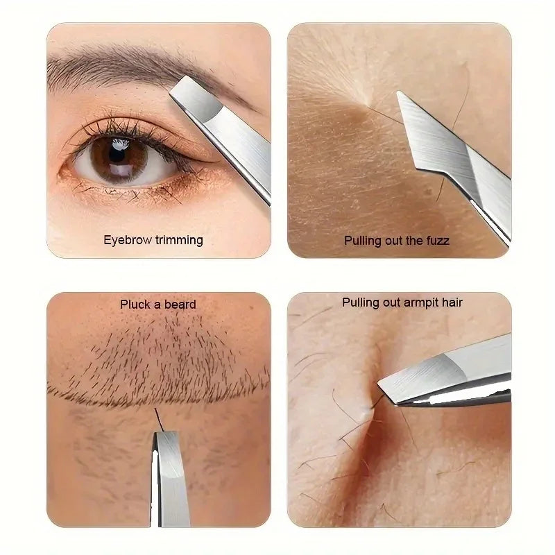 Ensemble de pincettes à épiler de précision, 4 pièces, débris de poils du visage et des sourcils et épilation endogène, adaptés aux hommes et aux femmes