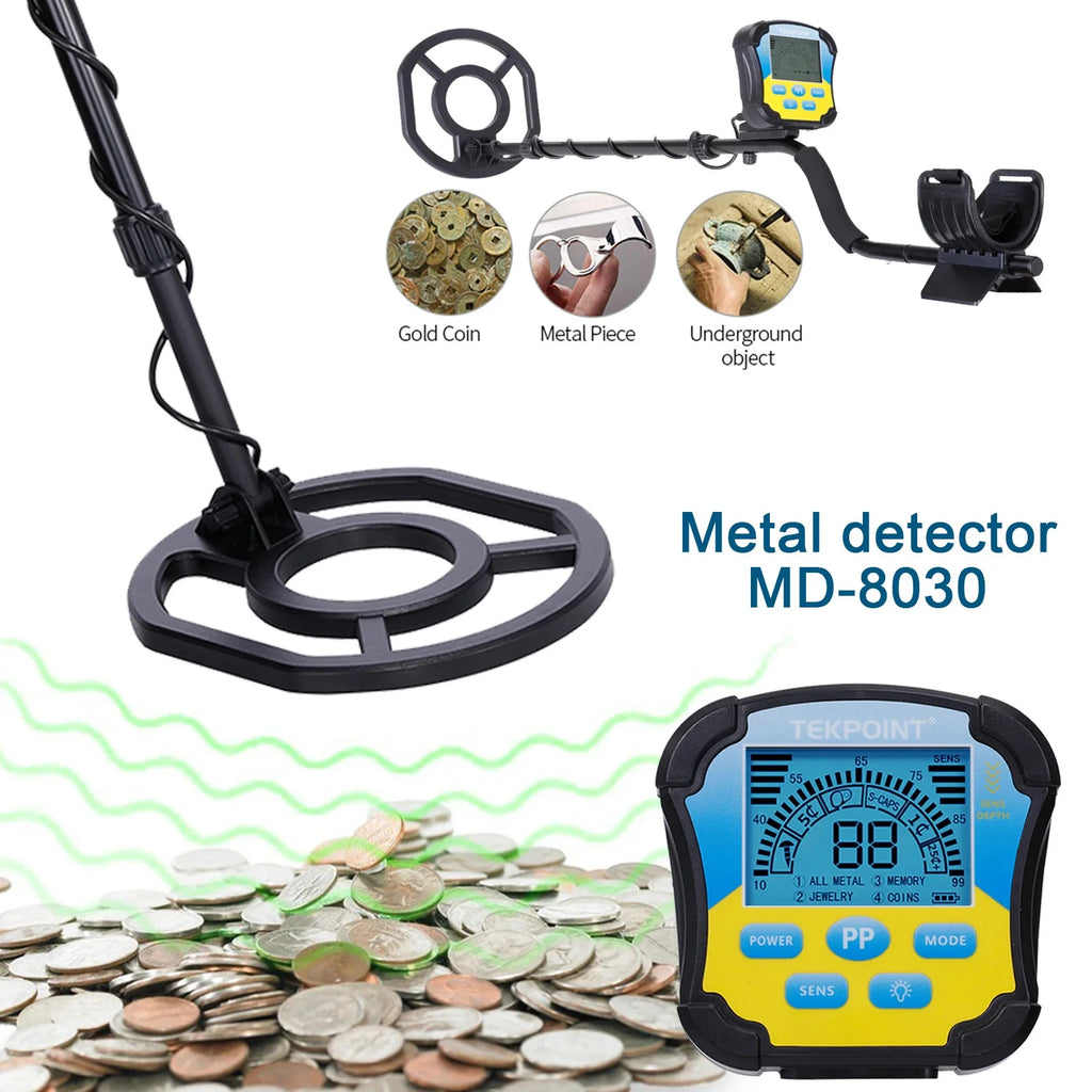 Détecteur de métaux souterrain MD8030, haute sensibilité, pour la recherche d'or et de trésors, profondeur de recherche jusqu'à 2,5 m, bobine de recherche étanche