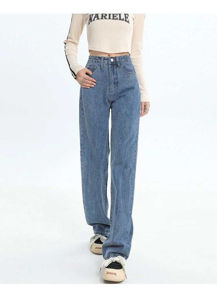 Jeans basiques pour femmes, taille haute, jambes larges, polyvalents et décontractés, nouveaux Styles d'automne et d'hiver adaptés à toutes les saisons