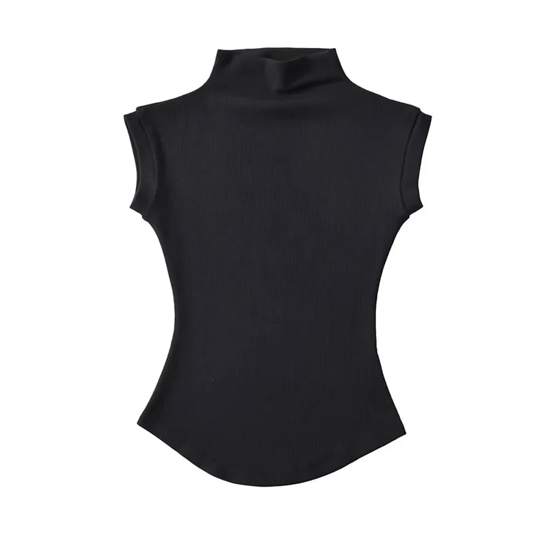 Femmes D'été Sexy Col Roulé Sans Manches T-Shirts Hauts Solide Slim Fit Pulls Casual T-shirts Chemises Femme Streetwear Bases T-Shirts
