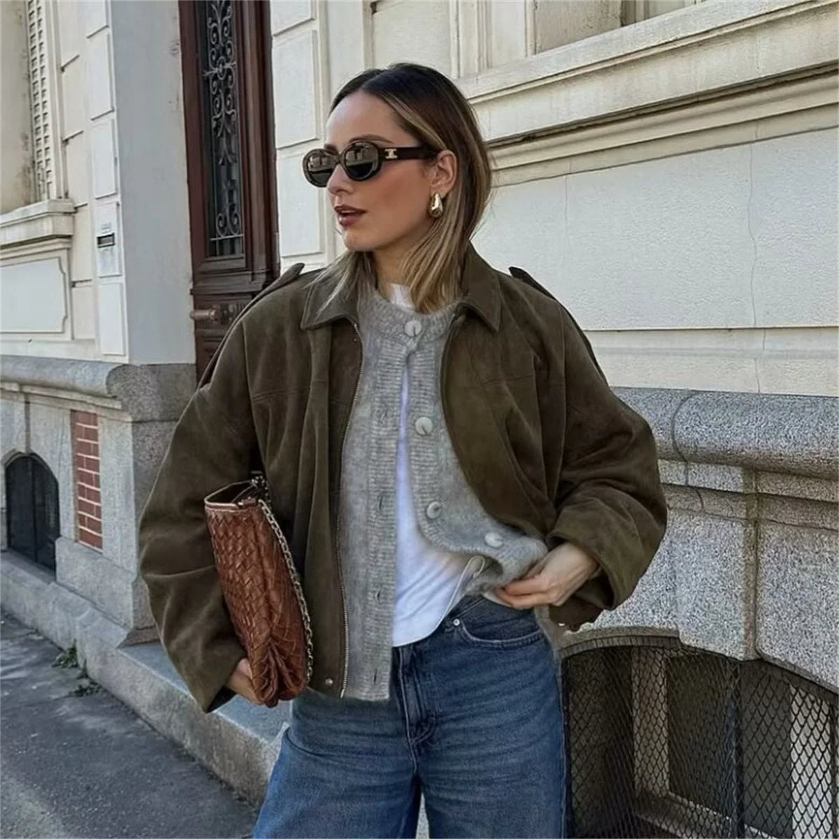 Vestes bombers élégantes pour femmes, style militaire, col rabattu, manches longues, coupe ample, vêtements d'extérieur vintage, hauts chics