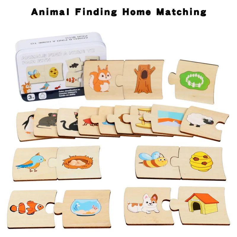 Boîte à fer à repasser pour enfants - Jeu de puzzle en bois avec animaux et nourriture - Jeu d'éveil à la logique et jouets éducatifs