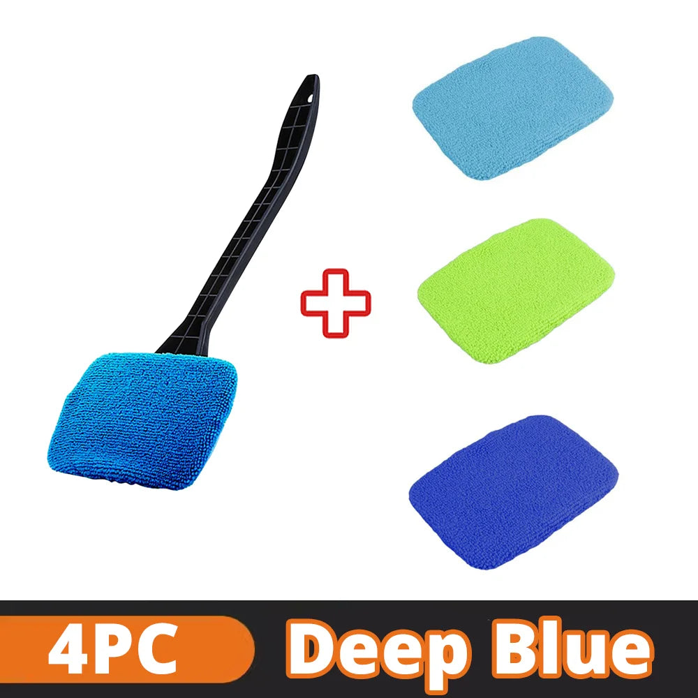Kit de brosse de nettoyage de vitres de voiture, outil de nettoyage de pare-brise en microfibre, essuie-glace intérieur de voiture, essuie-glace à long manche, tampon en tissu réutilisable