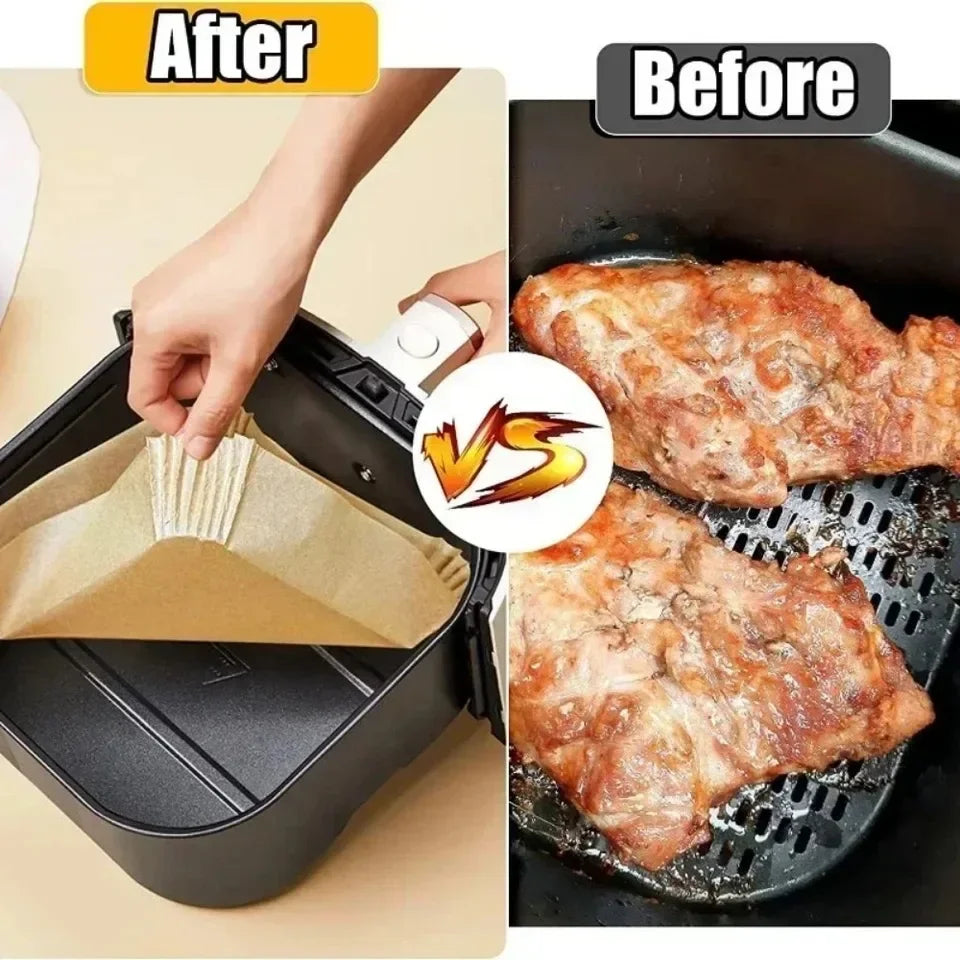 Papier jetable pour friteuse à Air, 50/100/200 pièces, papier spécial rond/carré pour aliments, huile de silicium, doublures de friteuse à Air, papier de cuisson