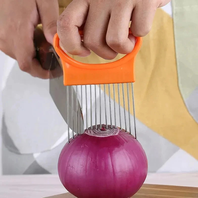 Support de coupe d'oignon en acier inoxydable, trancheur d'aliments, Assistant de coupe d'oignon de tomate, fourchette de coupe de légumes, Gadgets de cuisine