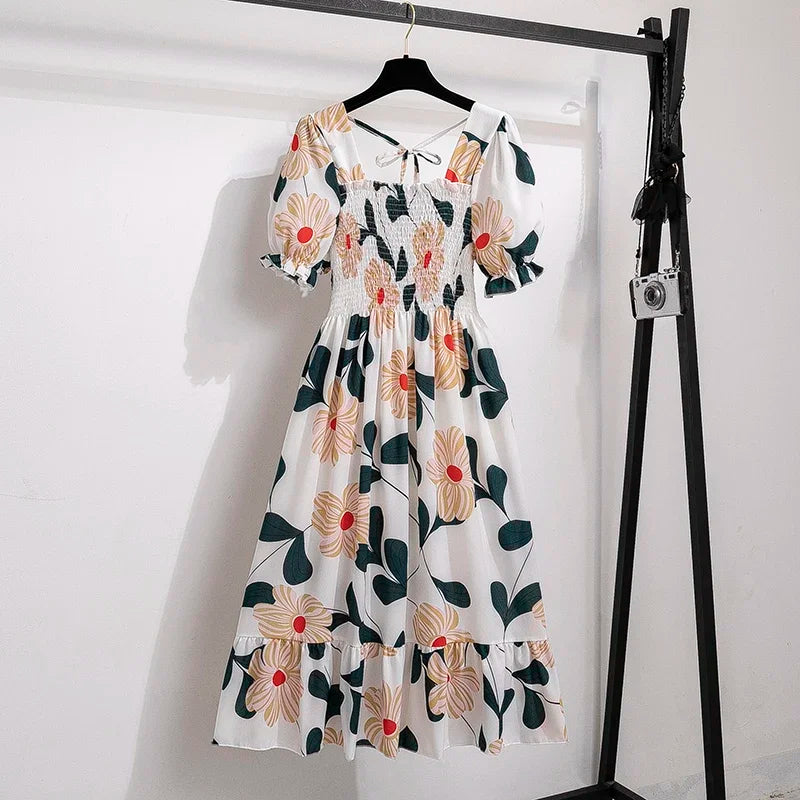 Robes en mousseline de soie pour femmes, mode femme, taille élastique, manches courtes, plissée, tenue décontractée, robes trapèze, printemps été