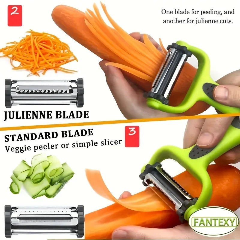Éplucheur rotatif 3 en 1 pour fruits, légumes, chou, salade, carottes, pommes de terre, râpe multifonction pour cuisine, éplucheur julienne