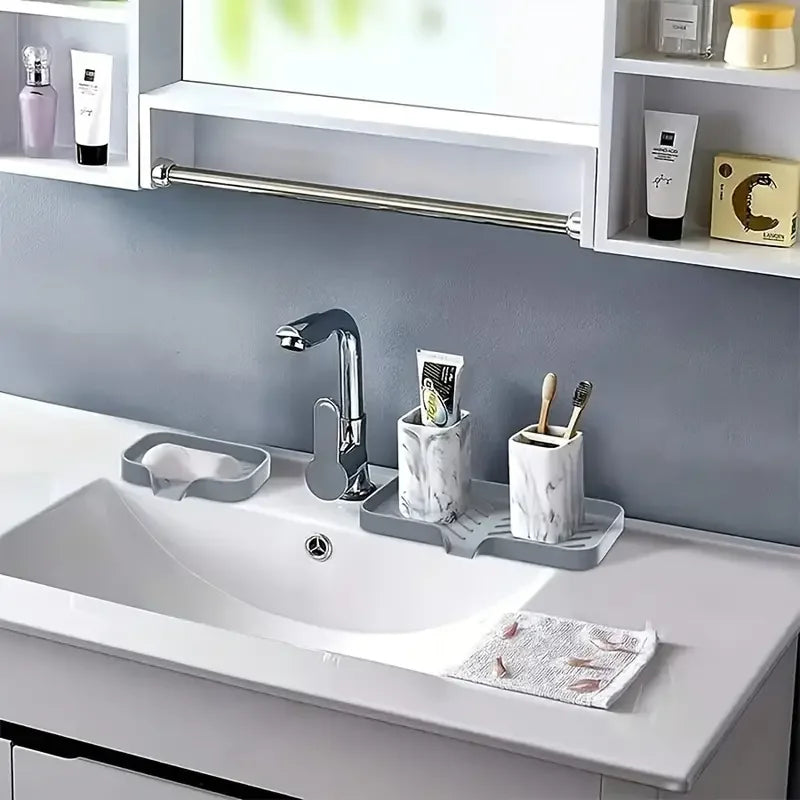 Tapis de robinet en silicone, plateau d'évier, distributeur de savon, éponge, tapis d'égouttage, plateau de rangement pour comptoir, porte-savon