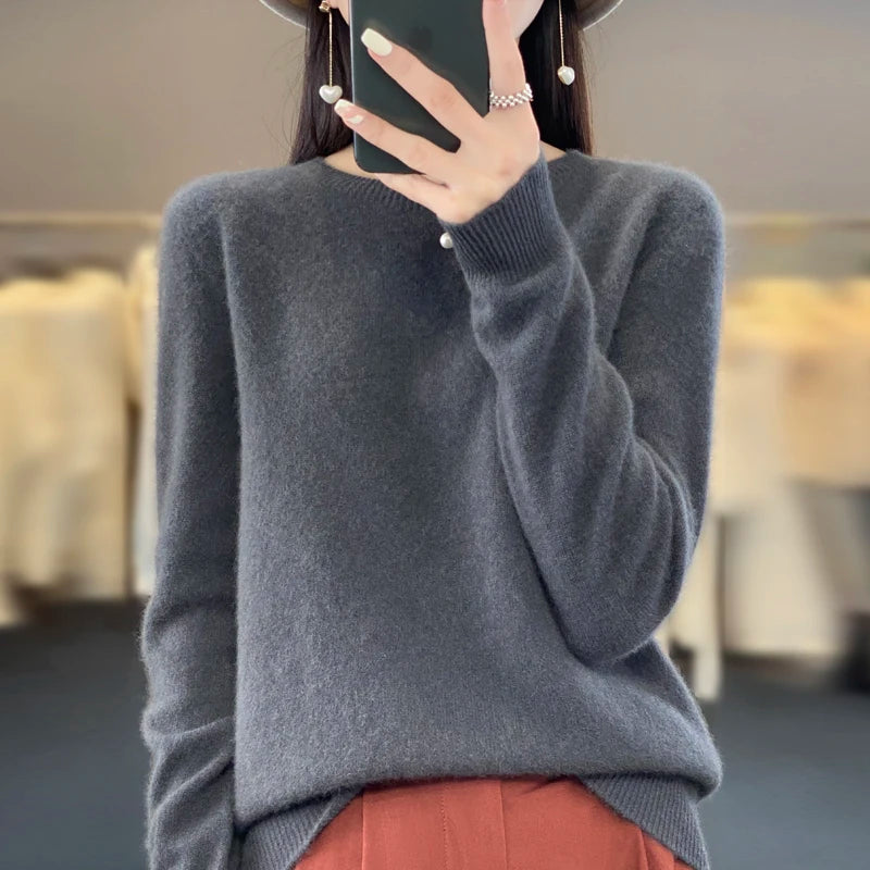 Nouveau pull en cachemire pull femme en automne et en hiver 100% laine mérinos mode col rond automne chaud pull haut