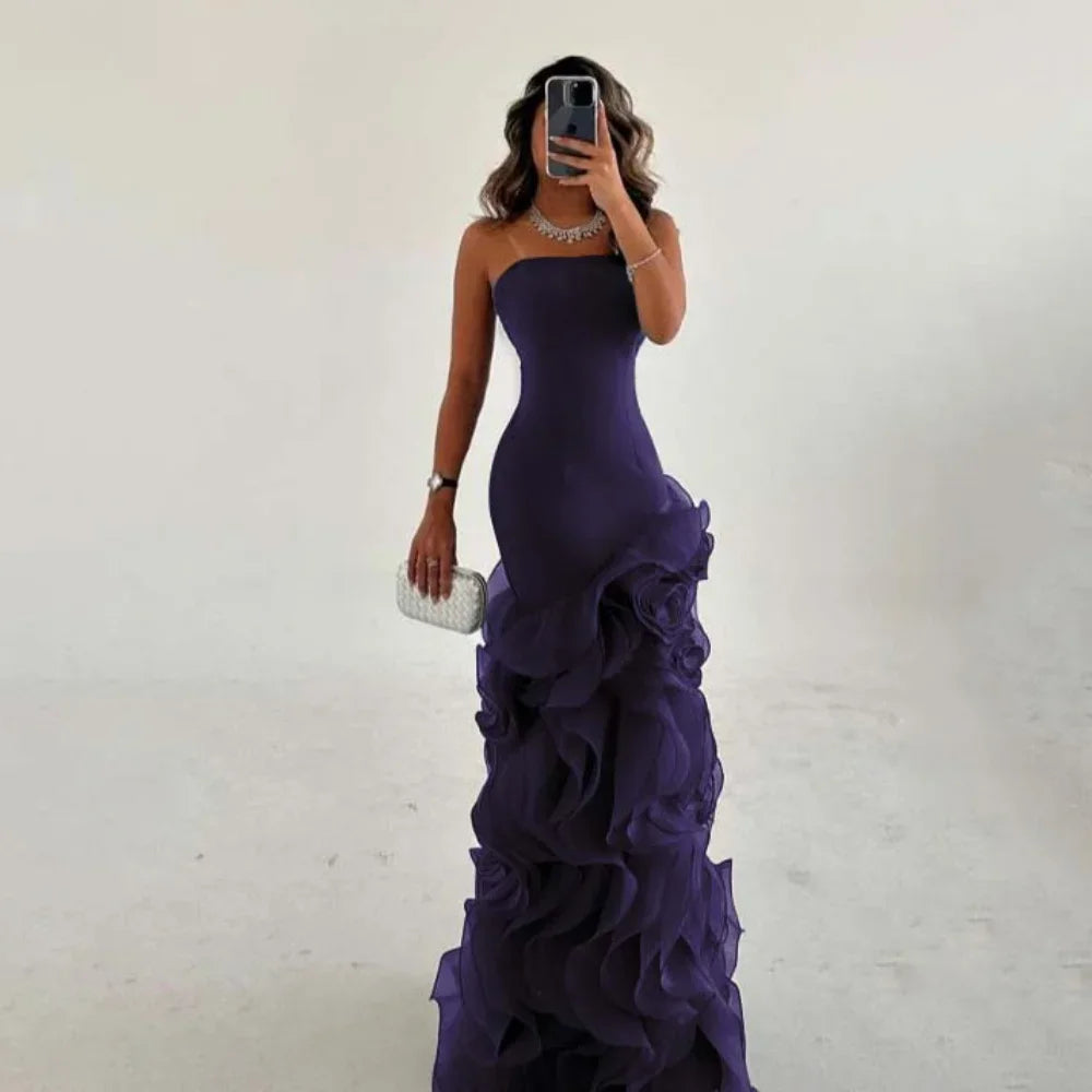 Robe de bal asymétrique RFYR à volants pour femme, robe de soirée sirène, robe de cérémonie sur mesure