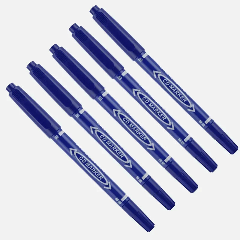 Lot de 5 ou 10 marqueurs permanents à encre noire, bleue et rouge, à double pointe fine. Articles de papeterie pour l'école et le bureau