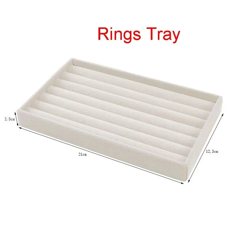 Présentoir à bijoux en velours, porte-bijoux exquis, Portable, bague, boucles d'oreilles, collier, organisateur, boîte de rangement, plateaux organisateurs Beige
