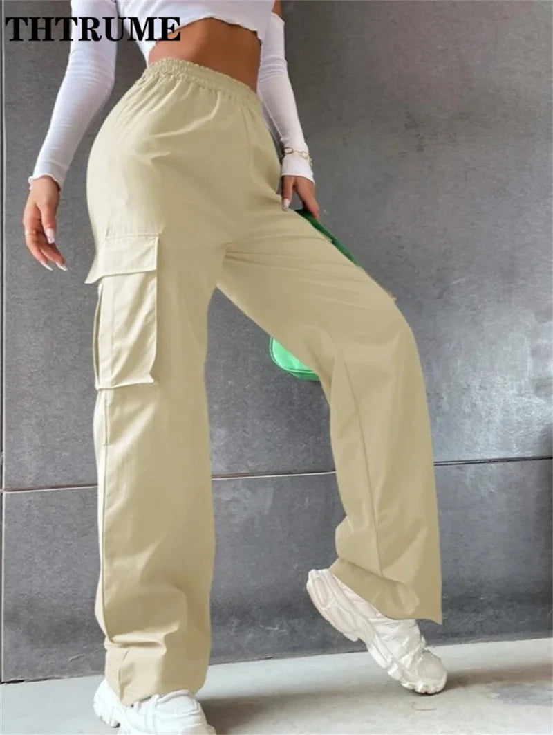 Mode femmes Baggy Joggers pantalon décontracté Communte femme Chic droit Cargo pantalon élastique taille haute élégant surdimensionné pantalon