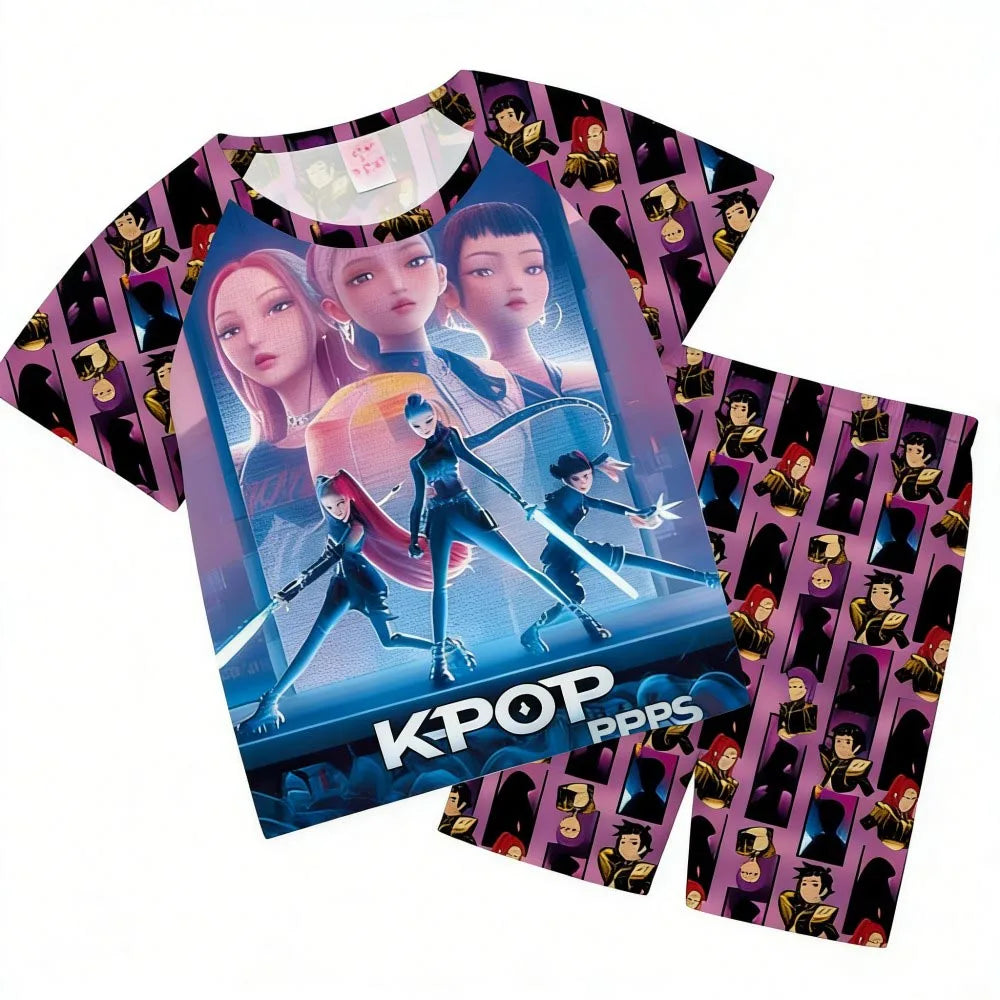 Pyjamas pour filles et enfants de 3 à 12 ans - Pyjama court d'été pour petits garçons - Thème Kpop Demon Hunters