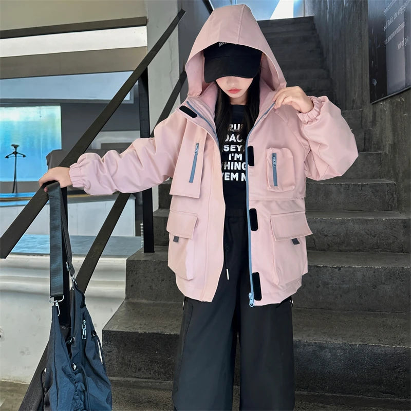 Veste à capuche pour enfant de 4 à 14 ans, ensemble deux pièces pour fille, vêtement d'extérieur sportif pour enfant, style printemps-automne, chaude