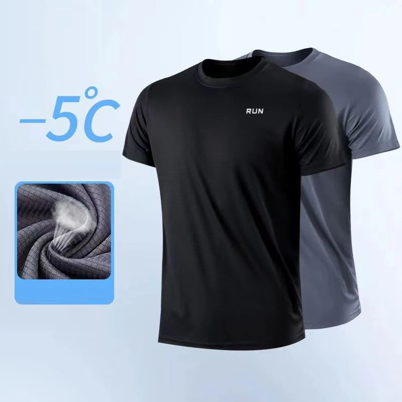 T-Shirt à manches courtes pour hommes, séchage rapide, course à pied, évacuation de l'humidité, col rond, entraînement, exercice, chemise de Sport, hauts légers