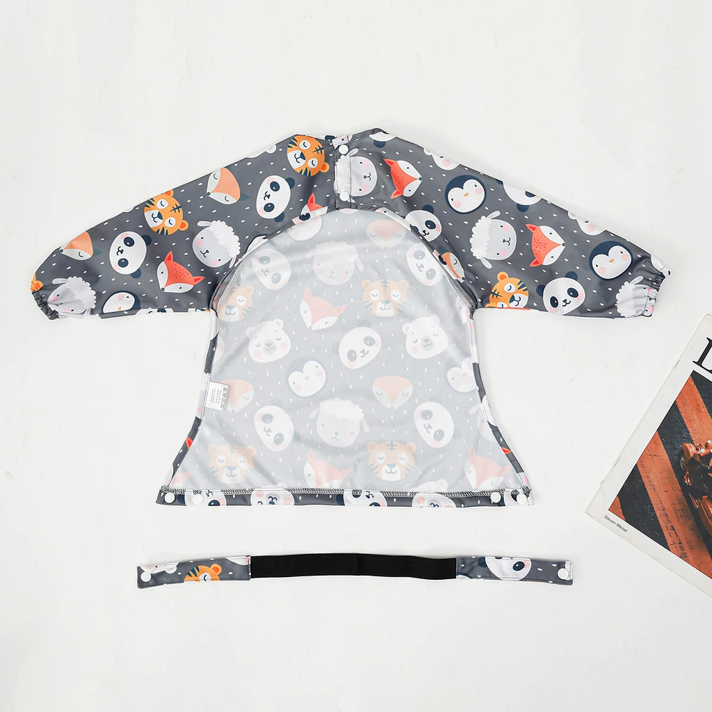 Elinfant 1PC Waterproof Long Sleeve Feeding Bibs With Pocket,Washable Coverall Baby Bibs Aprons,Highchair and Table Attachable