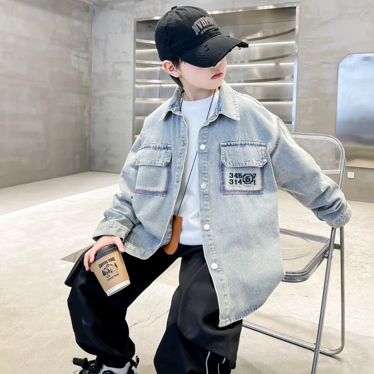 Nouvelle veste en jean pour garçon, collection printemps-automne, vêtements décontractés, coupe ample, tailles 5 à 14 ans