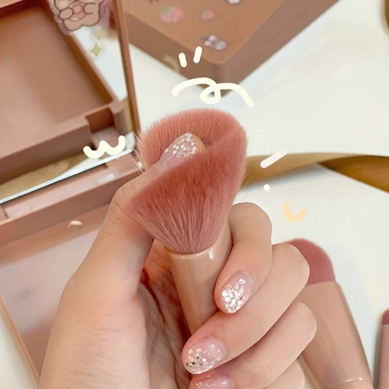 Ensemble de pinceaux de maquillage portables 5 pièces avec miroir-Kit de voyage pliable, ensemble de mini pinceaux de maquillage ensemble de pinceaux de maquillage de voyage