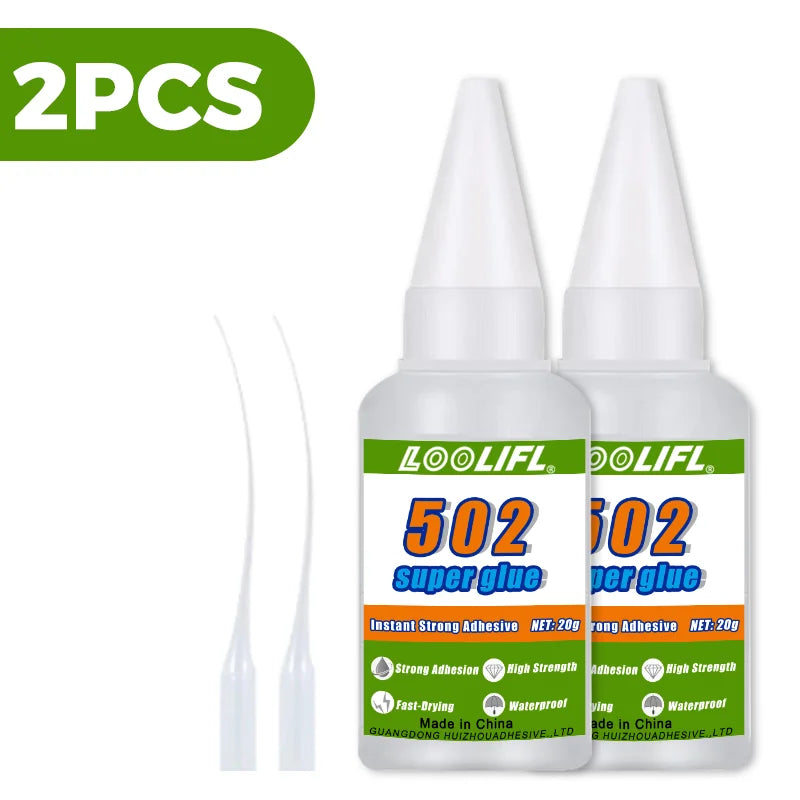 Hot Sell1-2pcs 502 Super Colle Instantanée Séchage Rapide Adhésif Cyanoacrylate Cuir Caoutchouc Bois Métal Forte Liaison Liquide Colle Outil