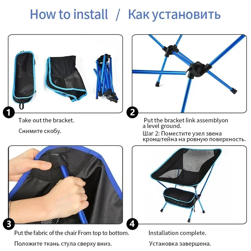 Chaises pliantes portables d'extérieur, idéales pour la plage, les barbecues, les voyages, la randonnée et les pique-niques. Faciles à transporter et pratiques