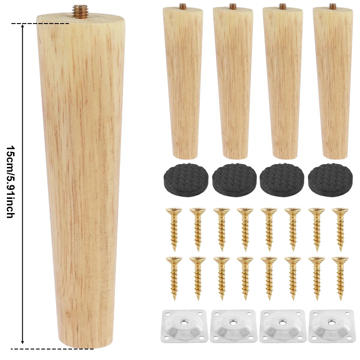 Lot de 4 pieds de meubles en bois massif, pieds de table obliques/droits, pieds de chaise antidérapants, pieds de rechange inclinés