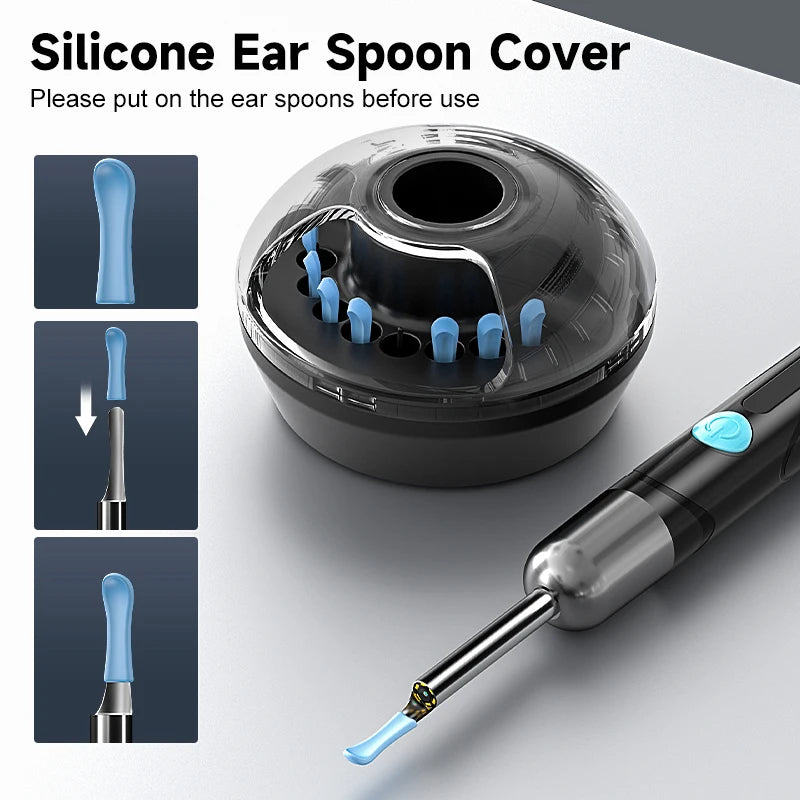 Endoscope WiFi 4.2mm 1080P, caméra de sélection d'oreille avec Base de cuillère d'oreille pour iOS/Android, Otoscope de nettoyage d'oreille avec outil d'élimination du cérumen