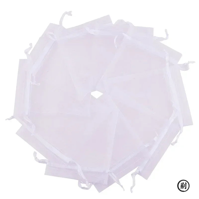 50 décorations pour sachets en organza blanc, 7 x 9 cm ou 9 x 12 cm