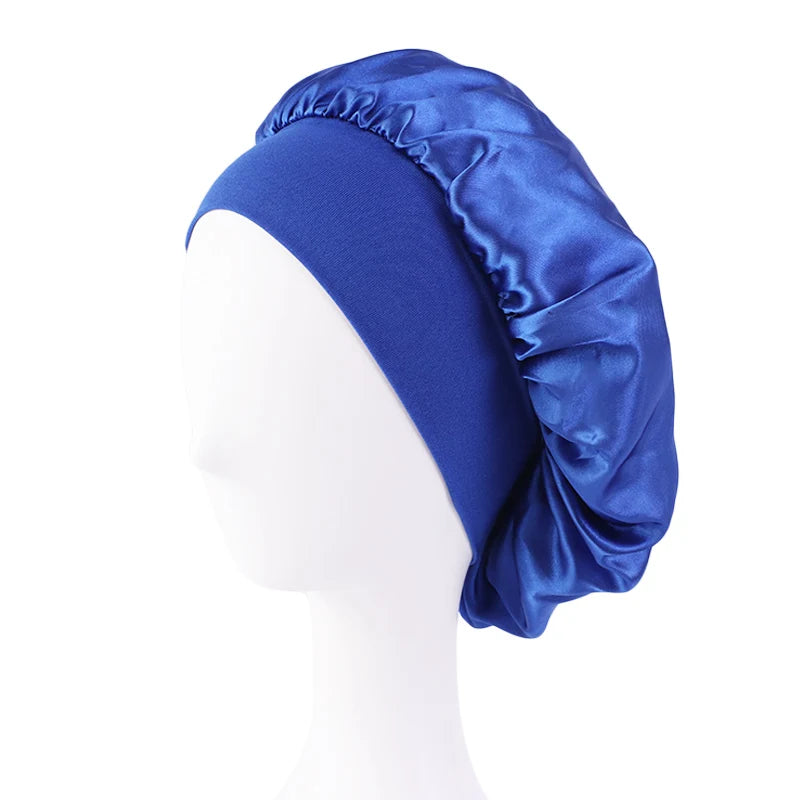 Bonnets solides en Satin pour femmes, Bonnet de bain à larges bords pour dormir la nuit, unisexe, bandeau élastique, Bonnet de soins capillaires
