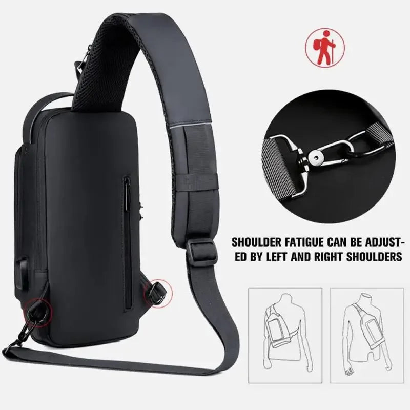 Nouveau Sac de poitrine antivol pour hommes USB charge bandoulière école courte distance sac d'exercice