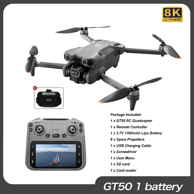 Nouveau drone GT50 original 8K Wi-Fi GPS professionnel HD pour la photographie aérienne, drone télécommandé avec double caméra HD, quadricoptère jouet UAV