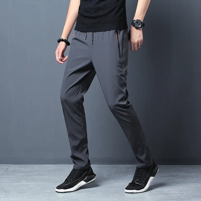 Pantalon décontracté pour hommes, coupe droite, Slim, taille élastique, jogging, classique coréen, bleu, noir, gris, marque masculine, grande taille