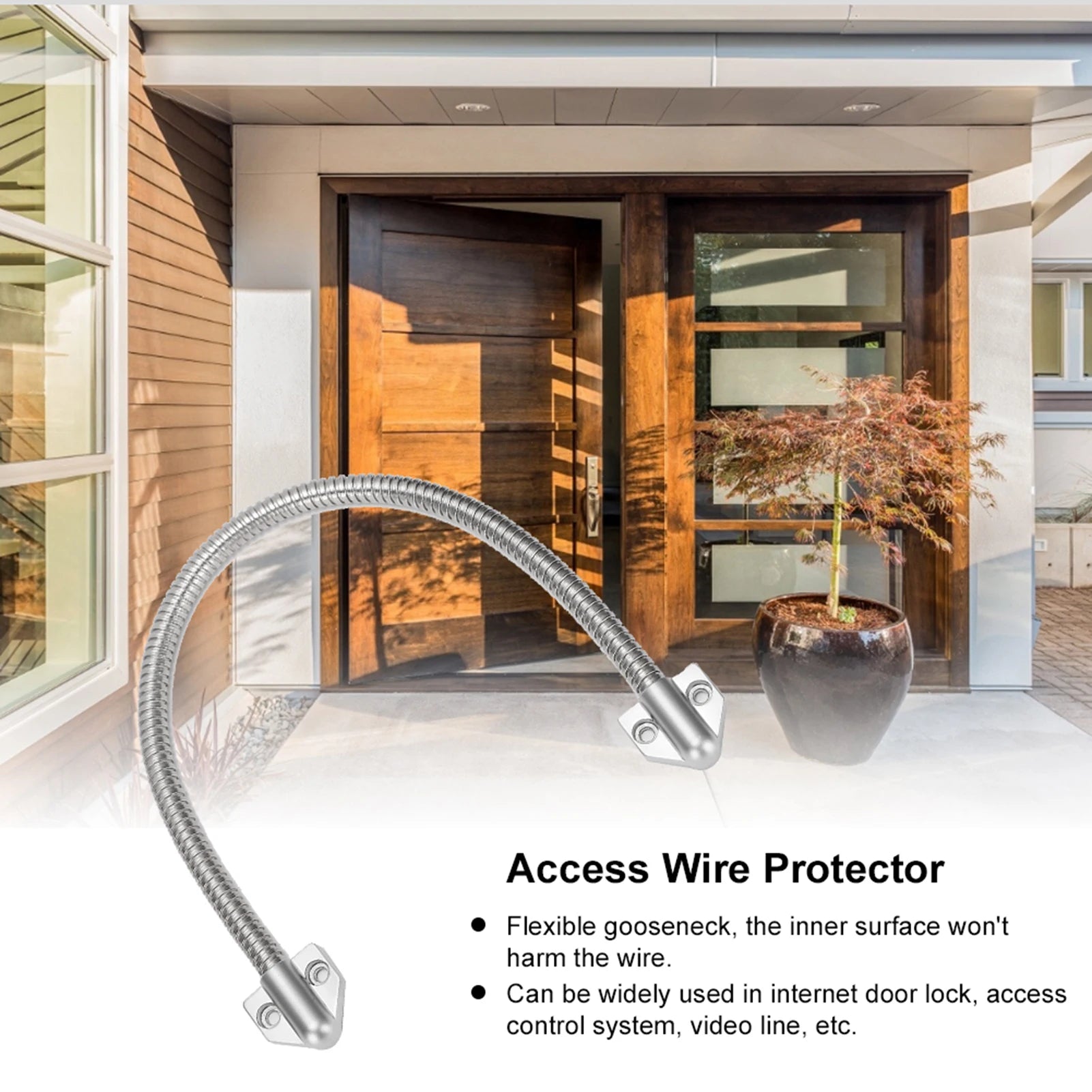 Protection de câble de contrôle d'accès Defender en acier inoxydable avec boucle de porte apparente et gaine pour une installation sécurisée