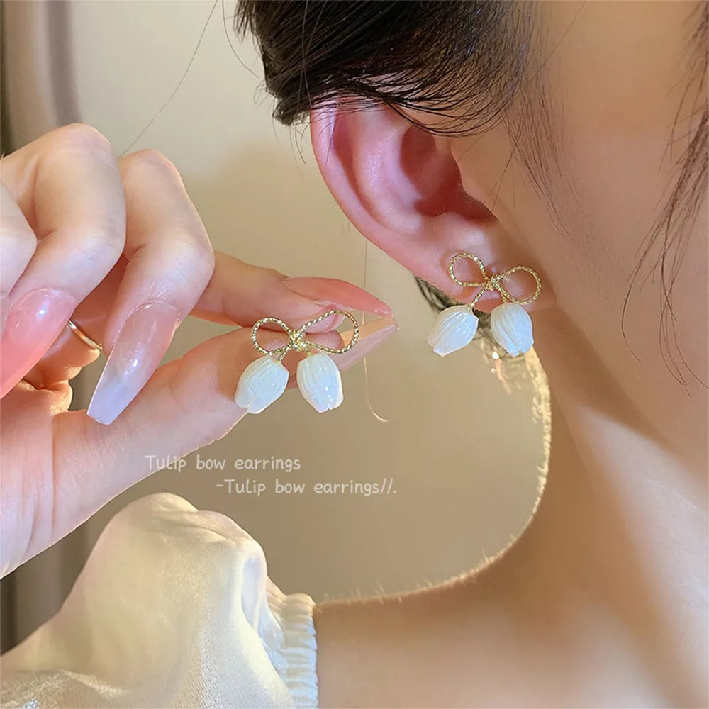 Boucles d'oreilles coréennes en cristal brillant avec strass et perles pour femmes et filles, bijoux faits à la main, Micro pavé de fleurs et de cœur
