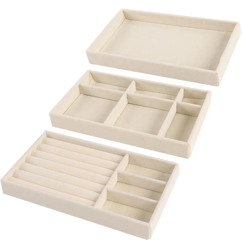 Présentoir à bijoux en velours, porte-bijoux exquis, Portable, bague, boucles d'oreilles, collier, organisateur, boîte de rangement, plateaux organisateurs Beige