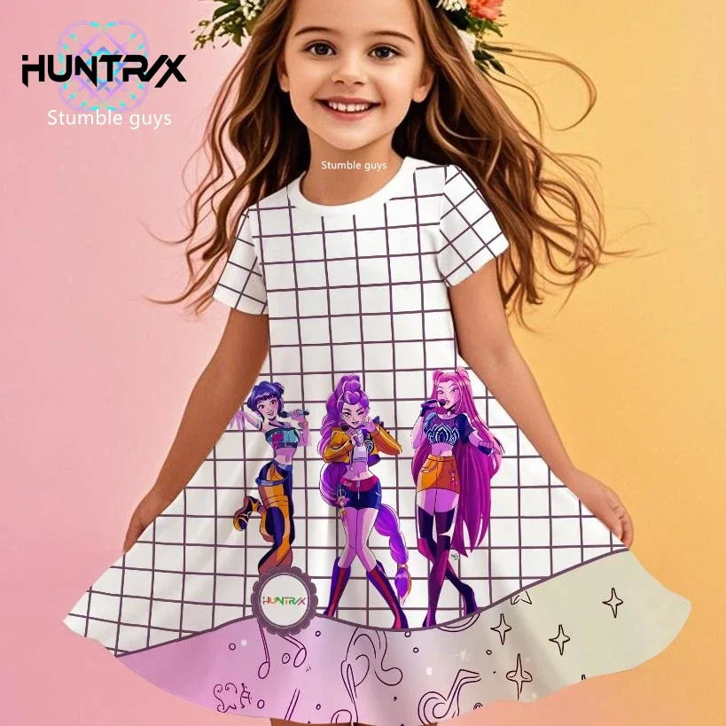 Robe d'été pour filles, style Kpop, chasseuse de démons, princesse anime, dessin animé, robe de plage décontractée, pyjama