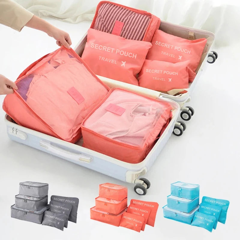 6 pièces/ensemble rose/bleu/gris sac de rangement de voyage grande capacité étanche bagages vêtements sous-vêtements sac de rangement sac avec fermeture éclair