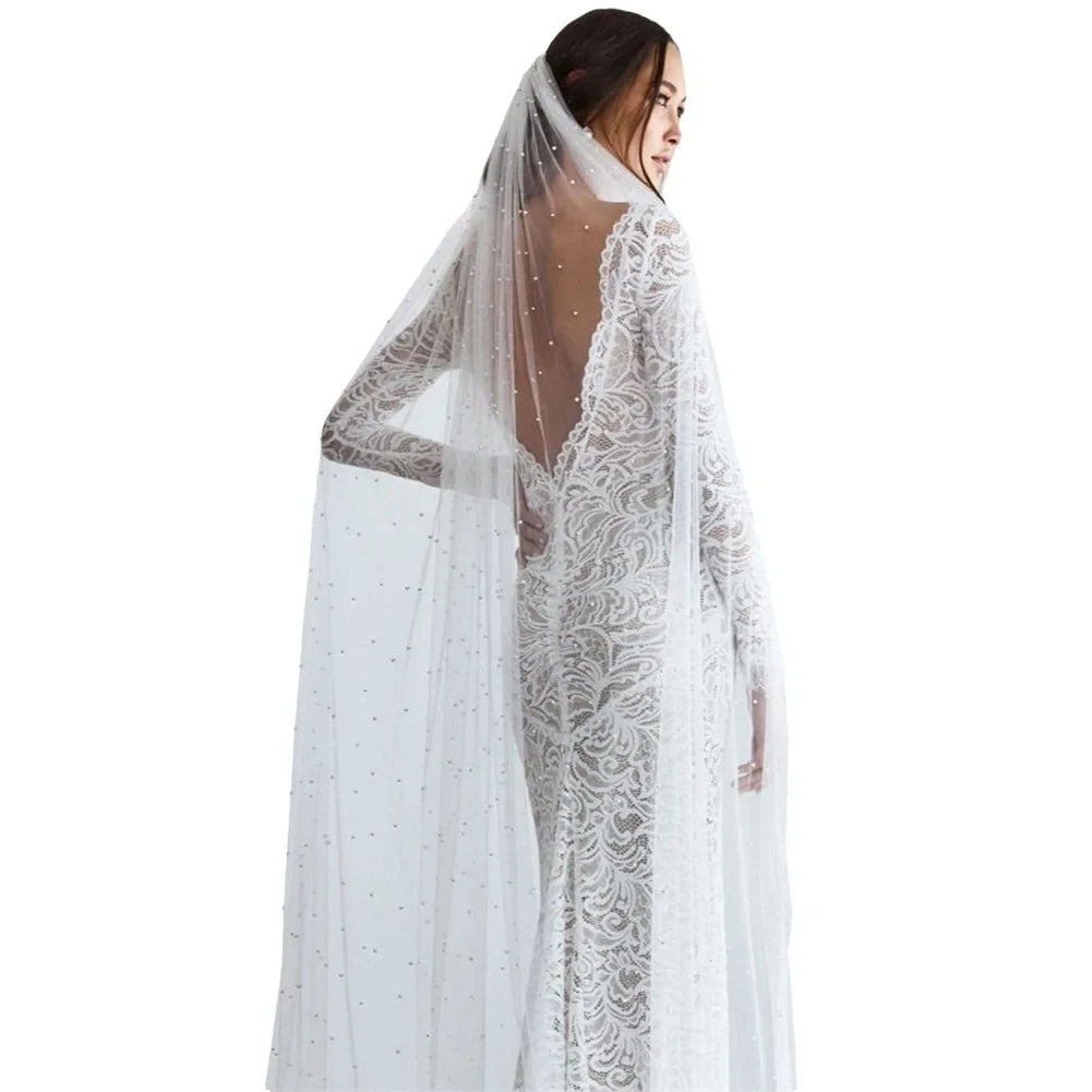 Voile de mariée perlé de 3 mètres de long, une seule couche, accessoire de mariage pour femme