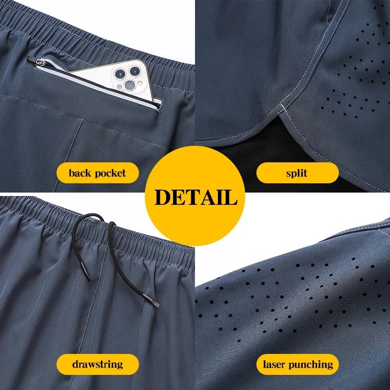 Short de course pour hommes séchage rapide Fitness noir Double couche Shorts hommes nouveau Sport entraînement musculation pantalon court