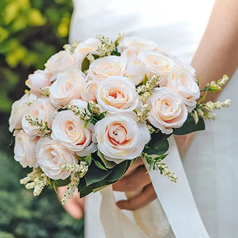 Bouquet de mariée et demoiselle d'honneur en fleurs de soie blanches roses artificielles faites main accessoires de mariage