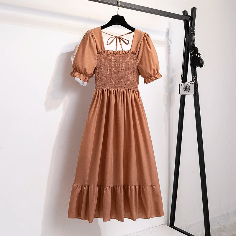 Robes en mousseline de soie pour femmes, mode femme, taille élastique, manches courtes, plissée, tenue décontractée, robes trapèze, printemps été