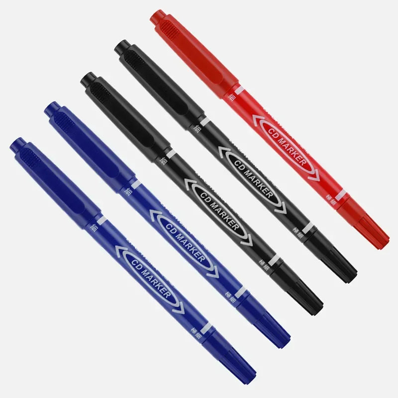 Lot de 5 ou 10 marqueurs permanents à encre noire, bleue et rouge, à double pointe fine. Articles de papeterie pour l'école et le bureau