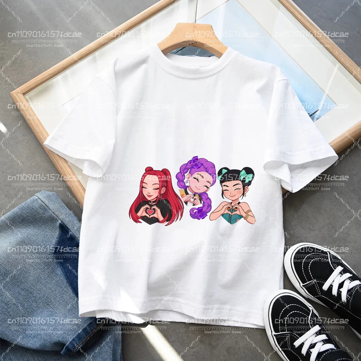 T-shirt Fun Huntrix Kpop Demon Hunters 2026 pour garçons et filles fans, cadeau d'été, col rond, manches courtes, t-shirt tendance pour enfants