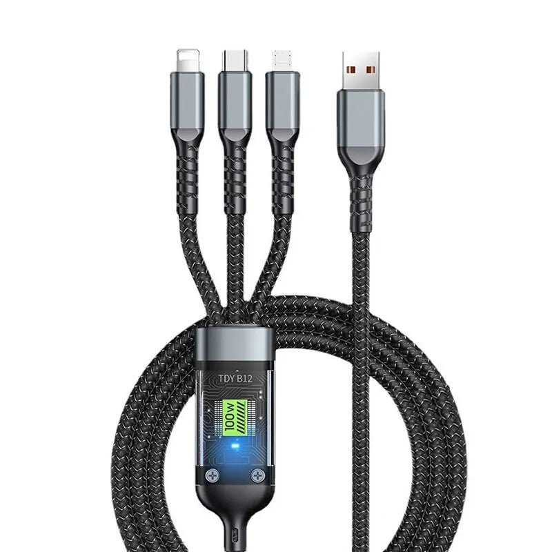 Câble de charge rapide Transparent 3 en 1 100w, Micro USB Type C, pour iPhone 15, Samsung, Huawei, chargeur de lampe pilote, câble de données USB C 6A