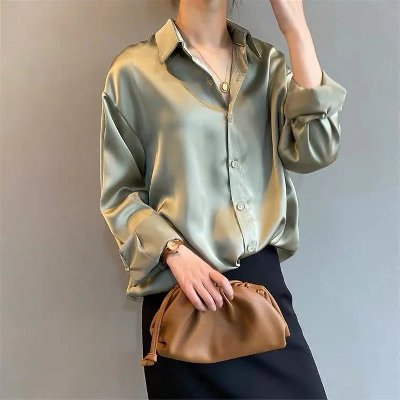 Femme printemps automne Style Blouses chemises dame décontracté à manches longues col rabattu haut Blouse DF4849