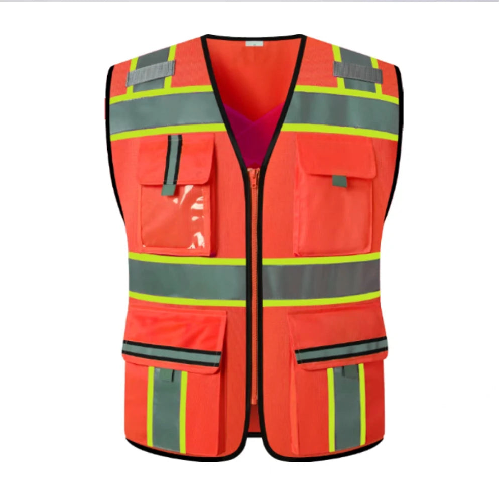 Gilet de travail personnalisé avec logo pour hommes, vêtement de sécurité pour le secteur de la construction, avec poches et fermeture éclair