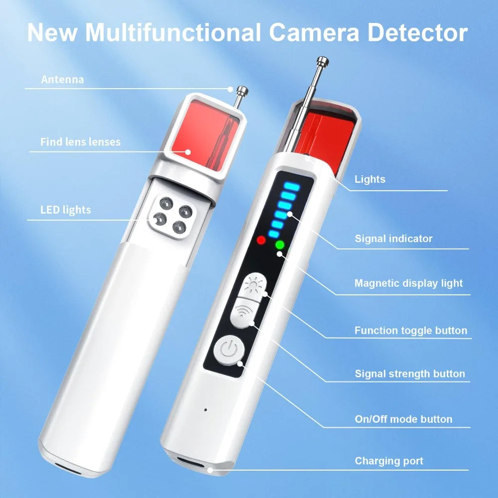 2025 Nouveau détecteur de caméra cachée multifonctionnel - Anti-espion pour écoute/GPS/objectif, confidentialité d'hôtel/voiture avec sensibilité réglable