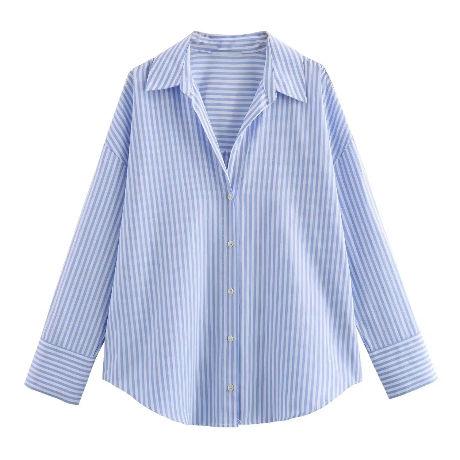 TRAF femmes mode printemps coton Oxford à manches longues simple boutonnage revers Blouse vêtements de rue chemise Chic dames hauts Mujer