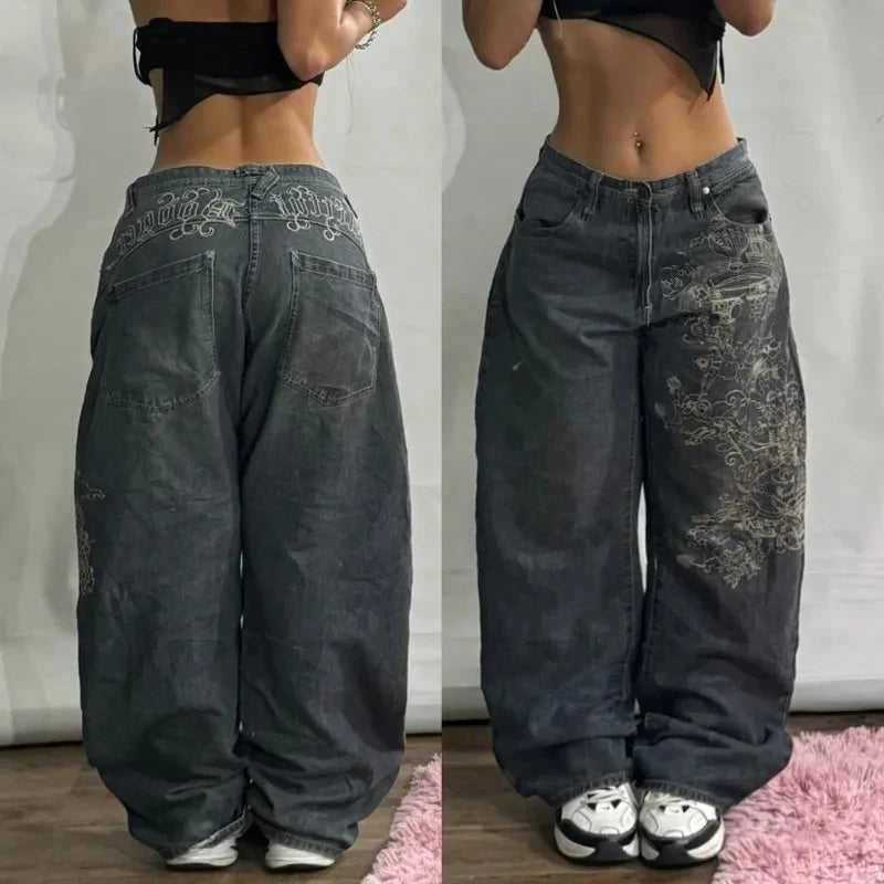Mode américaine nouveau noir vieux trous lavés Baggy jean dames Y2K Vintage Punk mode décontracté Joker taille haute pantalon à jambes larges